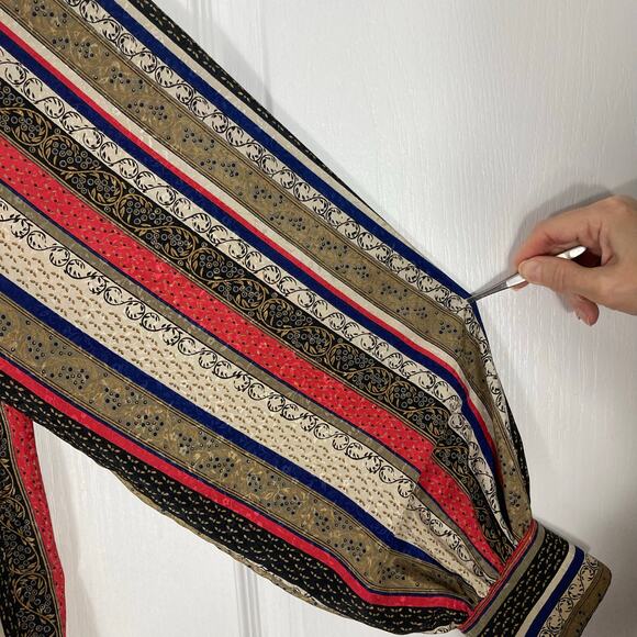 NWOT EVAN PICONE Top 14 Vintage Stripe Jacquard Asymmetric-Button-Collar Ruched - Picture 5 of 14